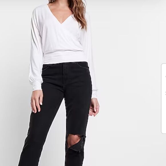 Express NWT crossover top, deep v-neck front & back, light celery green L - Picture 4 of 11